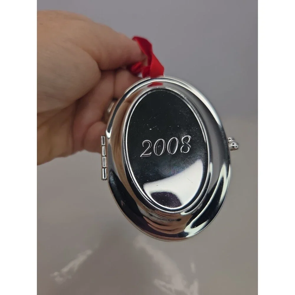 Pottery Barn silver plated 2 Photo Locket Style 2008 Christmas Ornament NEW
